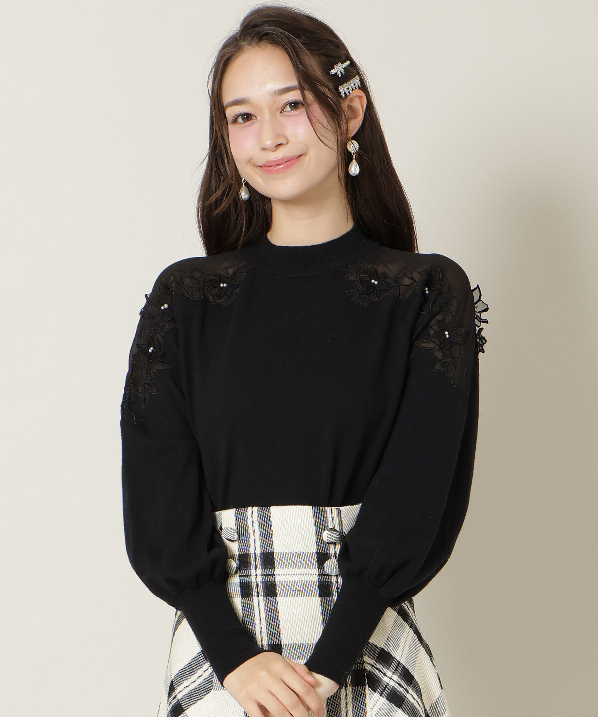 WILLSELECTION「ショルダーエンブロイダリーニット」|ニット・セーター|ブラック