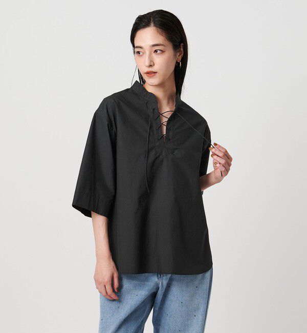 UNITED ARROWS「レースアップ ブラウス」|シャツ・ブラウス|BLACK