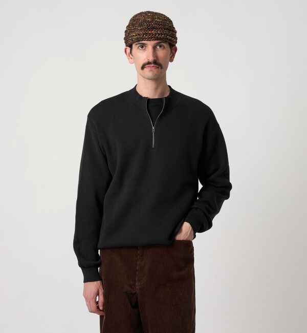 STEVEN ALAN「＜Steven Alan＞ CTN/CA ハーフ ジップ スタンドネック ニット」|ニット・セーター|BLACK
