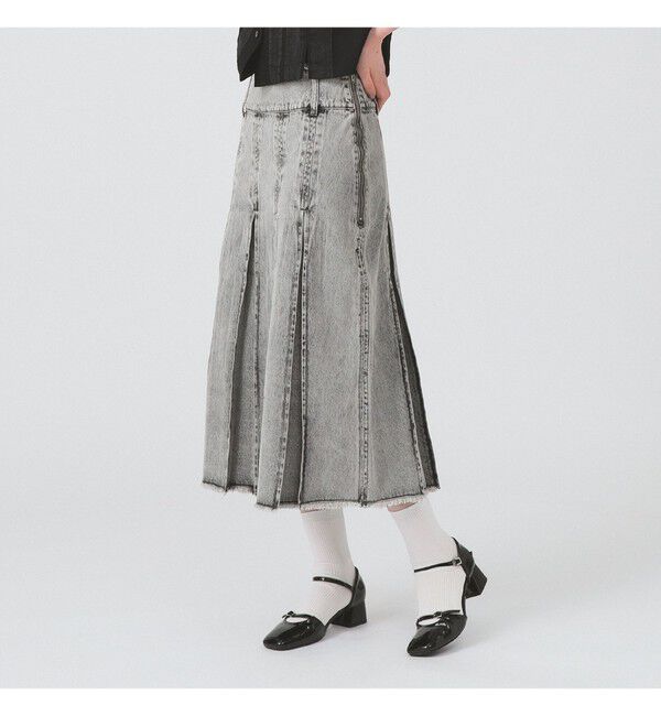 Ray BEAMS 「デニム タック ミディアム スカート」|スカート|GREY