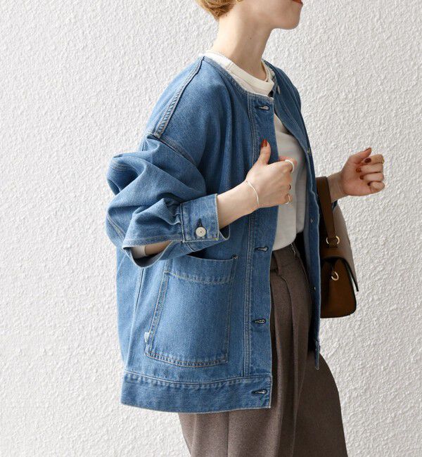 SHIPS any「SHIPS any: ノーカラー デニム ブルゾン［SHIPS any DENIM］」|デニムジャケット|
