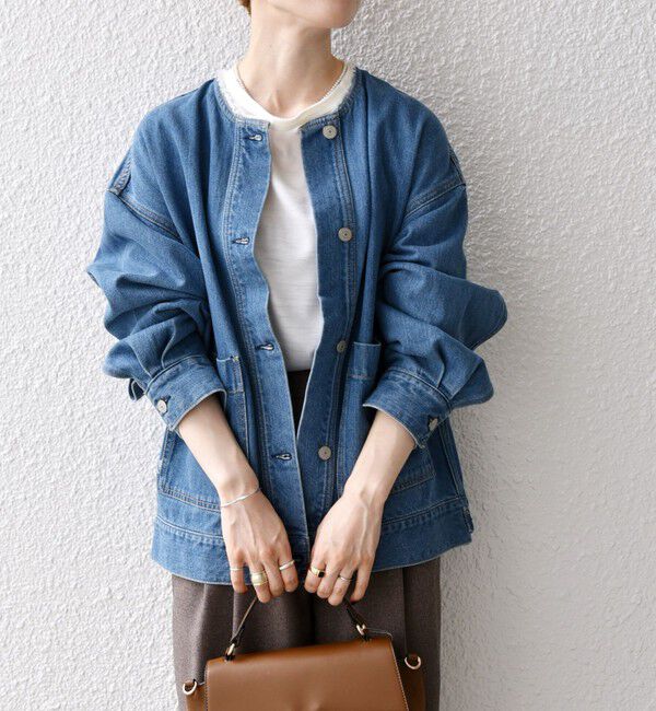 SHIPS any「SHIPS any: ノーカラー デニム ブルゾン［SHIPS any DENIM］」|デニムジャケット|