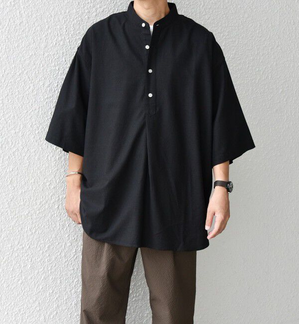 SHIPS any「SHIPS any:〈洗濯機可能〉リネン / レーヨン バンド スキッパー ハーフスリーブ プルオーバー シャツ◇」|シャツ・ブラウス|