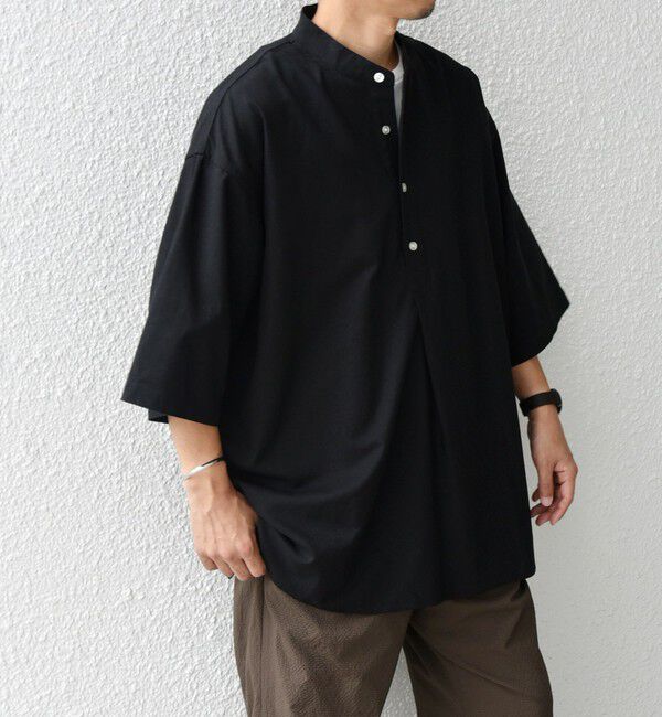 SHIPS any「SHIPS any:〈洗濯機可能〉リネン / レーヨン バンド スキッパー ハーフスリーブ プルオーバー シャツ◇」|シャツ・ブラウス|