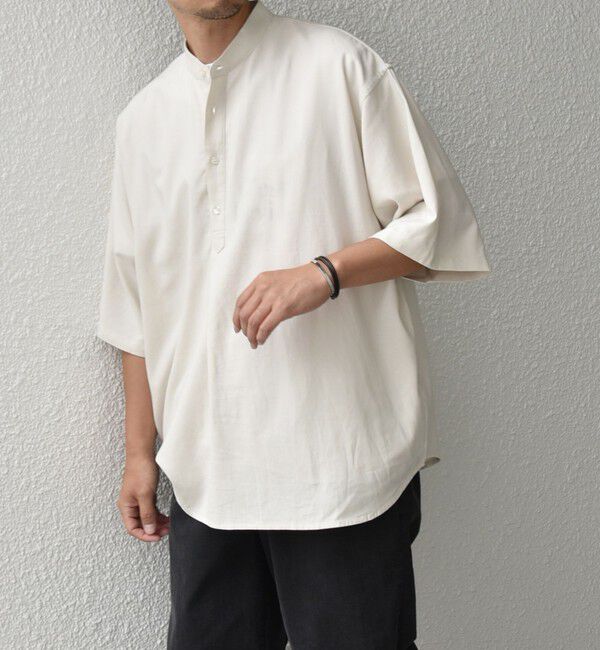 SHIPS any「SHIPS any:〈洗濯機可能〉リネン / レーヨン バンド スキッパー ハーフスリーブ プルオーバー シャツ◇」|シャツ・ブラウス|