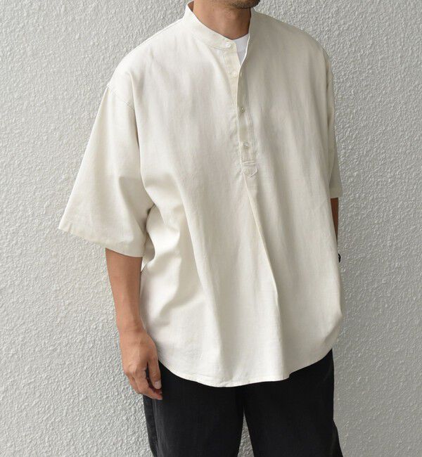 SHIPS any「SHIPS any:〈洗濯機可能〉リネン / レーヨン バンド スキッパー ハーフスリーブ プルオーバー シャツ◇」|シャツ・ブラウス|
