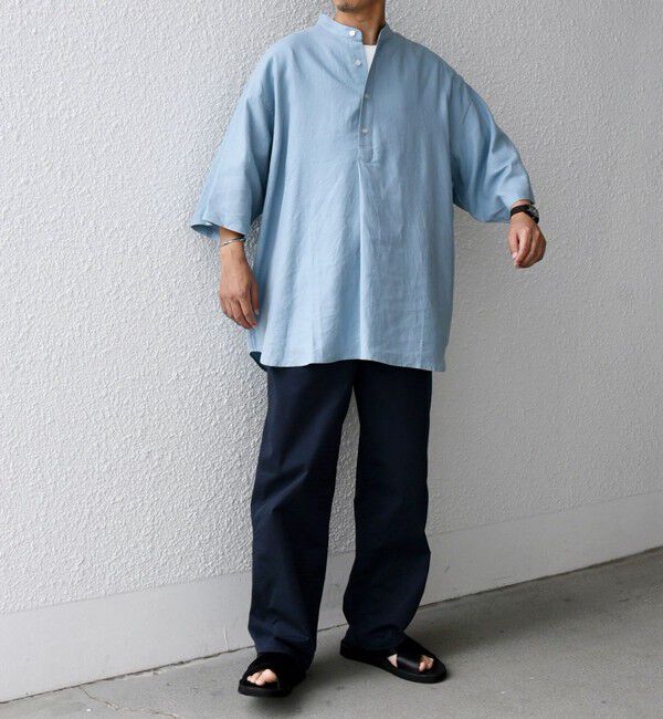 SHIPS any「SHIPS any:〈洗濯機可能〉リネン / レーヨン バンド スキッパー ハーフスリーブ プルオーバー シャツ◇」|シャツ・ブラウス|