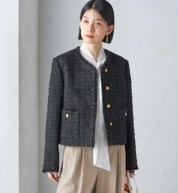 SHIPS for women「GIOLICA: ツイード ノーカラー ジャケット」|ノーカラージャケット|