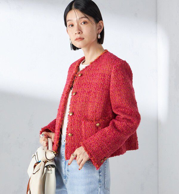 SHIPS for women「GIOLICA: ツイード ノーカラー ジャケット」|ノーカラージャケット|