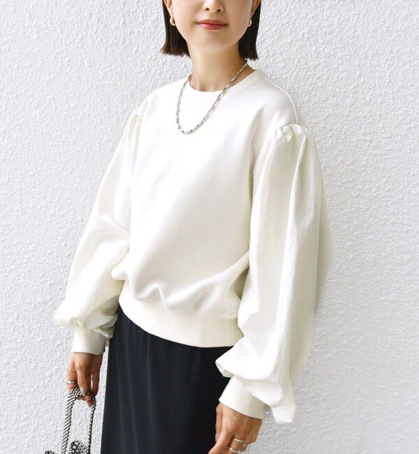 SHIPS for women「【WEB限定】〈手洗い可能〉エア ダンボール 布帛 コンビ プルオーバー」|スウェット・ジャージ|