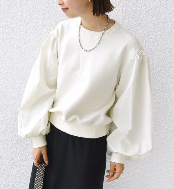 SHIPS for women「【WEB限定】〈手洗い可能〉エア ダンボール 布帛 コンビ プルオーバー」|スウェット・ジャージ|