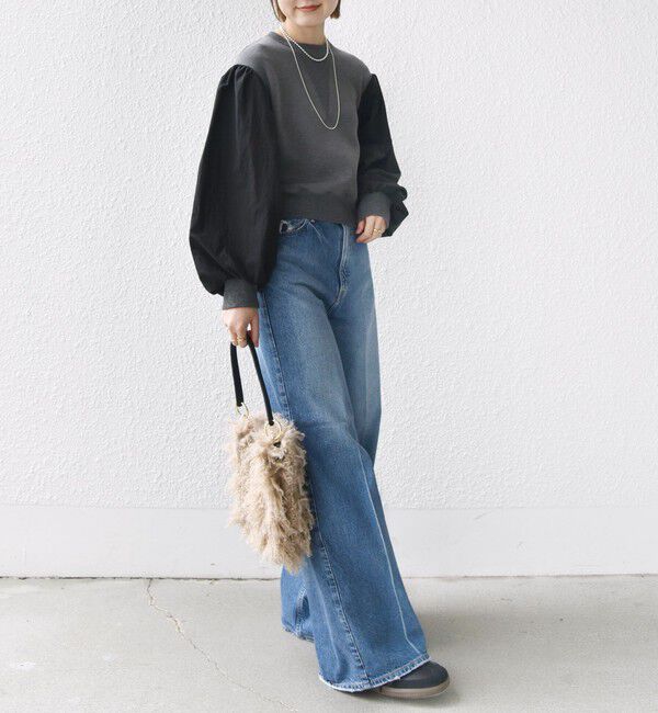 SHIPS for women「【WEB限定】〈手洗い可能〉エア ダンボール 布帛 コンビ プルオーバー」|スウェット・ジャージ|