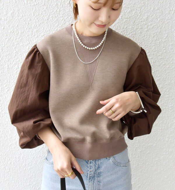 SHIPS for women「【WEB限定】〈手洗い可能〉エア ダンボール 布帛 コンビ プルオーバー」|スウェット・ジャージ|