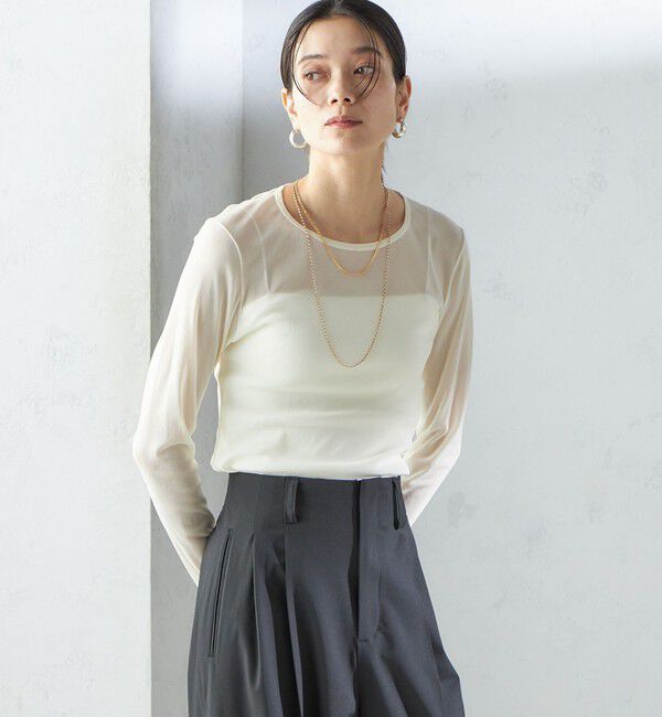 SHIPS for women「〈手洗い可能〉ストレッチ チュール ロング スリーブ TEE」|Tシャツ・カットソー|