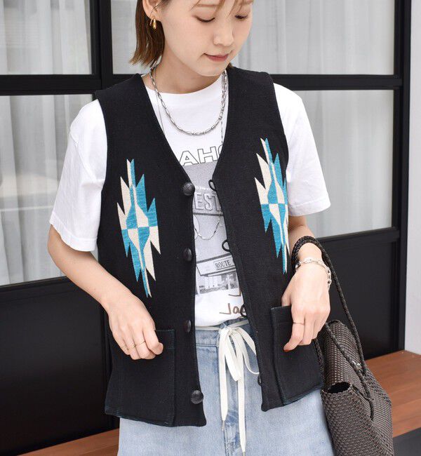 SHIPS for women「【SHIPS別注】UHURU:ジャカード  ベスト」|ベスト・ジレ|ブラック