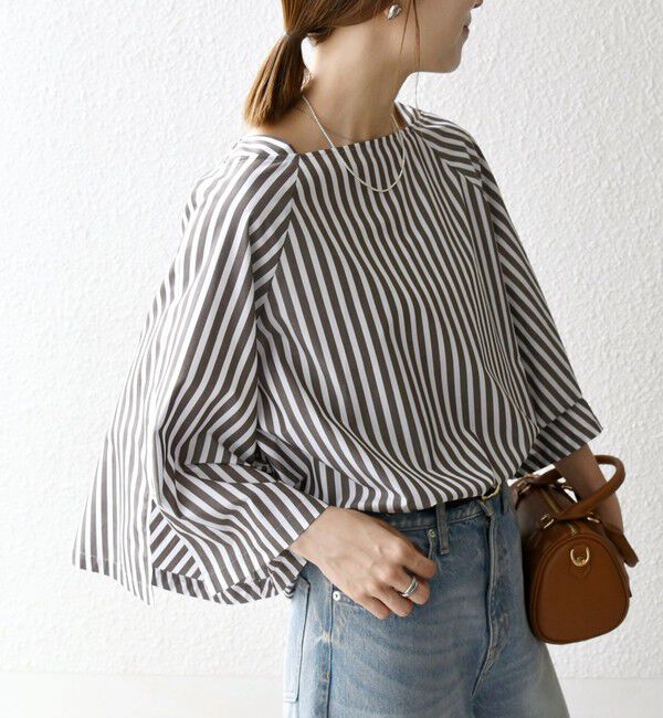 SHIPS any「SHIPS any:〈洗濯機可能〉REPREVE ボートネック フレアスリーブ ブラウス」|シャツ・ブラウス|ブラウン