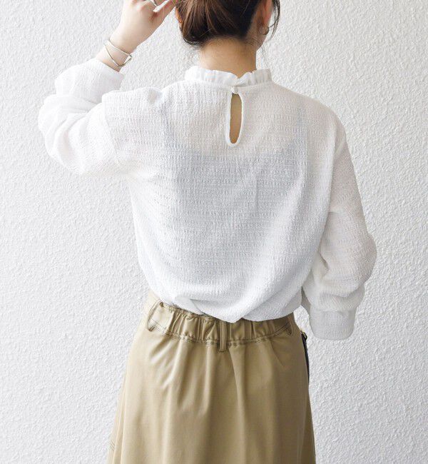 SHIPS any「SHIPS any:〈洗濯機可能〉シアー ジャージー スタンド フリル カット ブラウス」|シャツ・ブラウス|