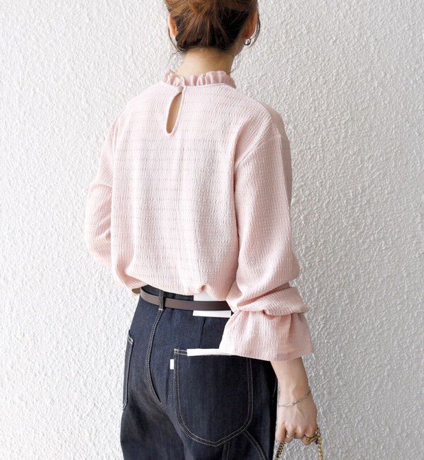 SHIPS any「SHIPS any:〈洗濯機可能〉シアー ジャージー スタンド フリル カット ブラウス」|シャツ・ブラウス|