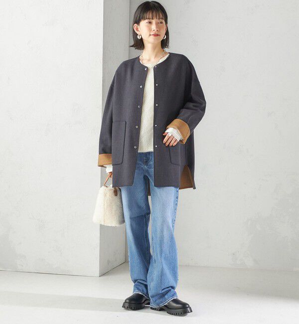 シップス　ショートコート　ノーカラー　リバーシブル　ネイビー シップス ショートコート ノーカラー リバーシブル ネイビー - メルカリ