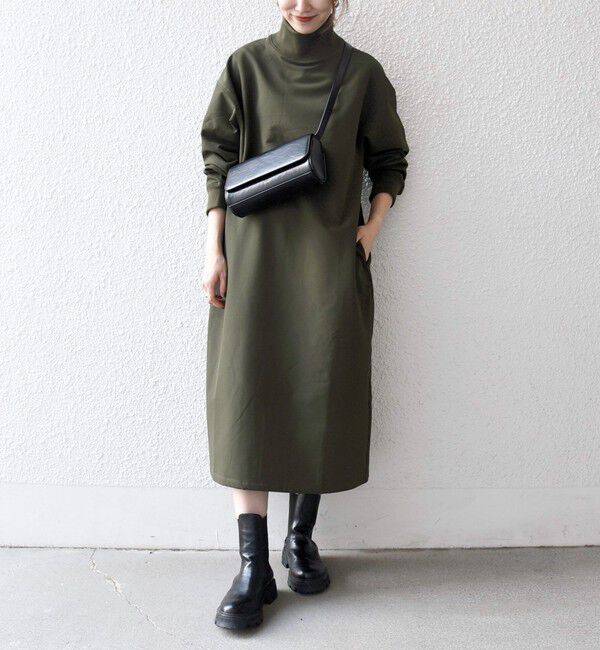 SHIPS any「SHIPS any:〈洗濯機可能〉裏起毛 リブ ハイネック ワンピース」|ワンピース|オリーブ