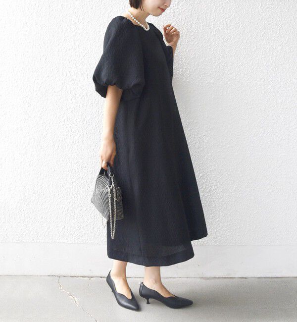 SHIPS for women「troisiemeCHACO:〈手洗い可能〉ジャカード パフ スリーブ（セレモニー対応可）」|ワンピース|