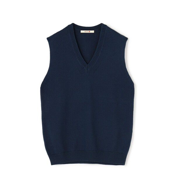 BACCA「カラーコットン Vネックニットプルオーバー」|ニット・セーター|67 ダークブルー