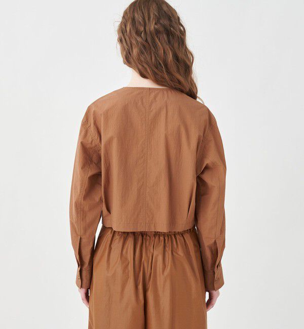 MACPHEE「コットンナイロンワッシャー クルーネックジャケット」|ノーカラージャケット|