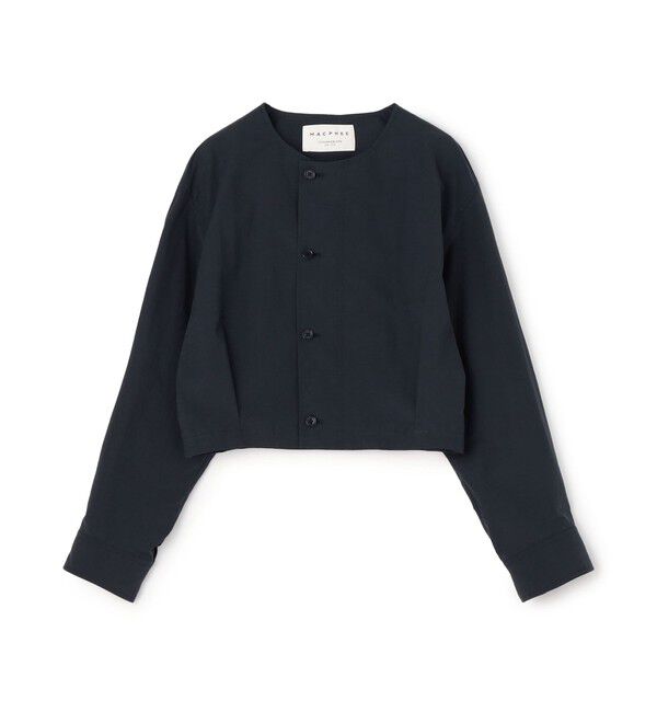 MACPHEE「コットンナイロンワッシャー クルーネックジャケット」|ノーカラージャケット|69 ネイビー