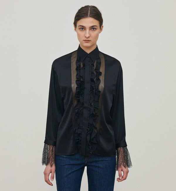 DES PRES「シルクサテン ラッフルシャツ」|シャツ・ブラウス|