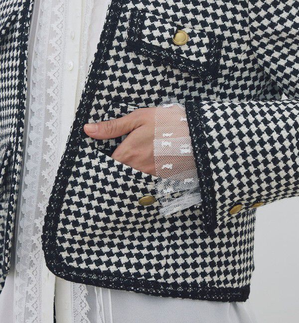 DES PRES「テープヤーンツイード ノーカラーコンパクトジャケット」|ノーカラージャケット|