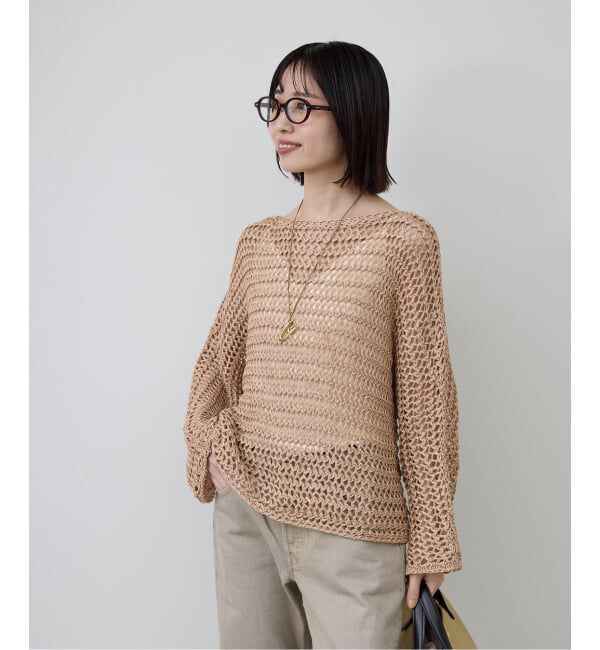 SLOBE IENA「《予約》ギマヤーンメッシュボートネックニット」|ニット・セーター|ベージュ