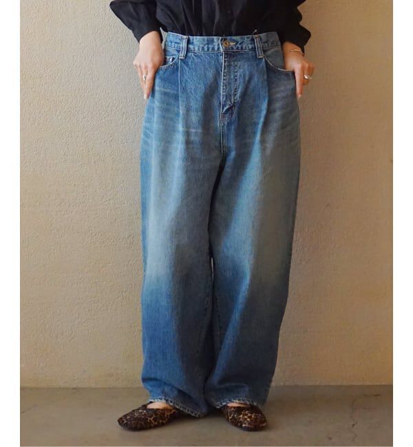 journal standard luxe「《追加2》13OZデニム タックラウンドパンツ」|デニム|ネイビー