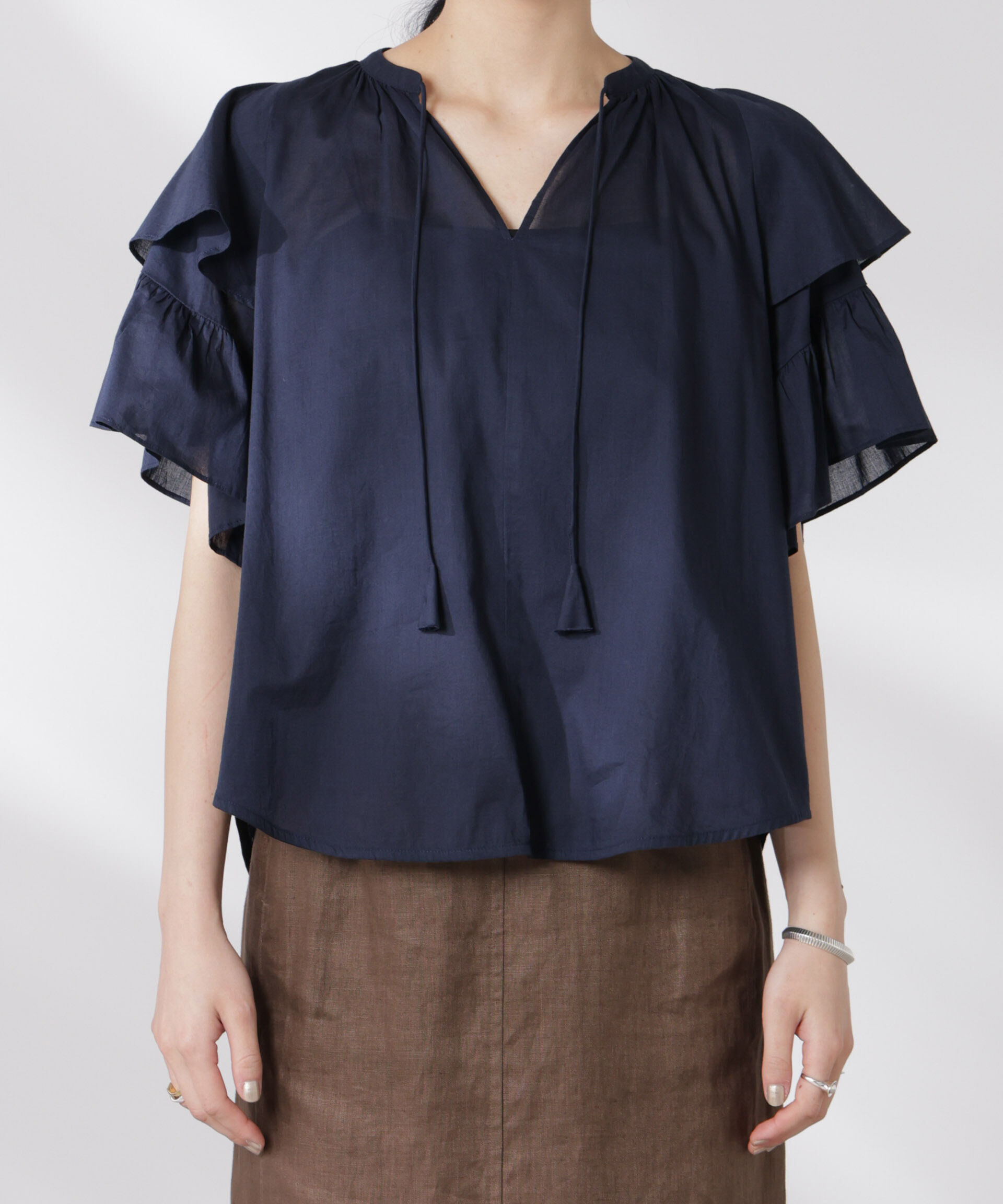 nano･universe「made in india コットンフリルスリーブブラウス」|シャツ・ブラウス|