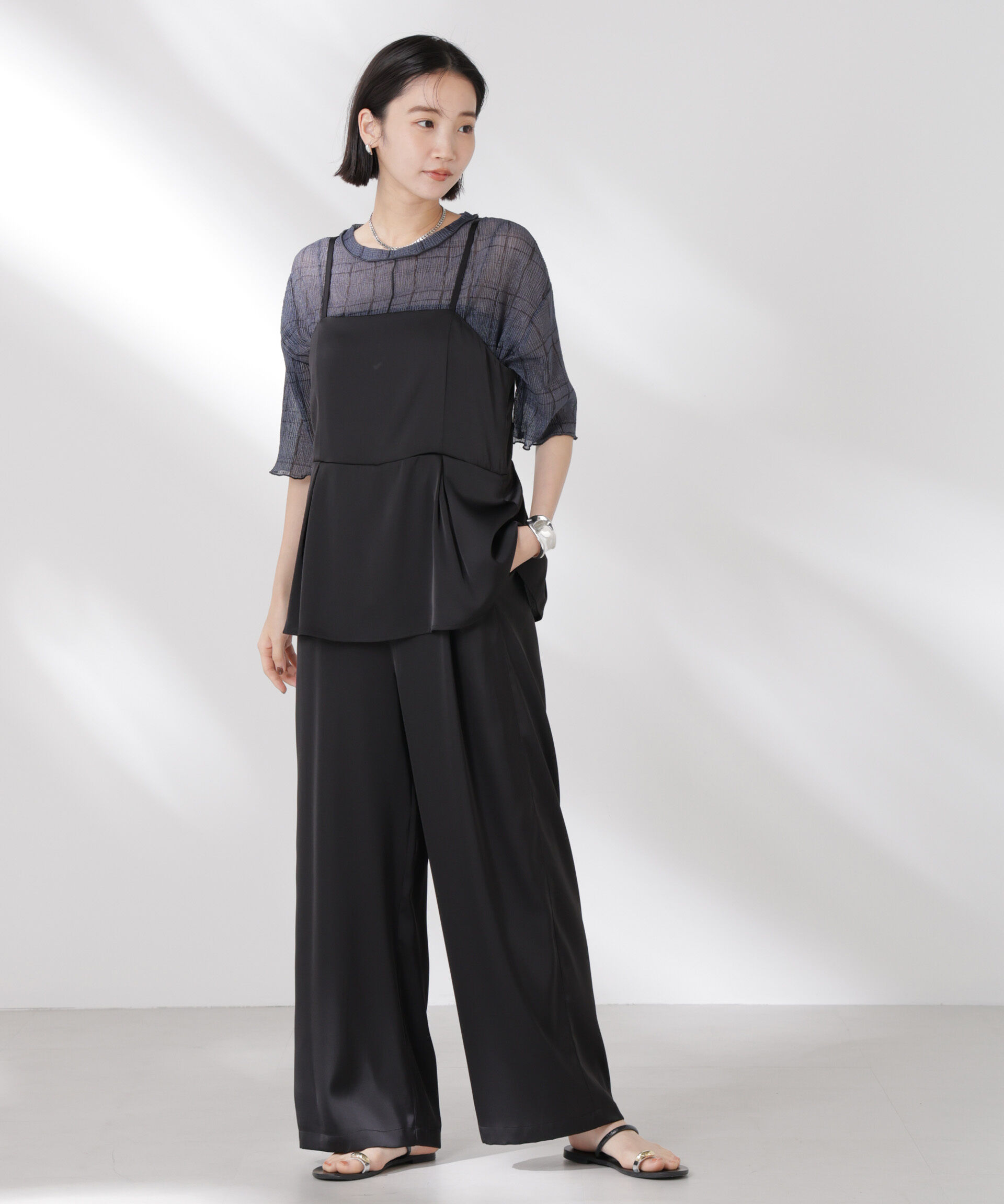 nano･universe「ペムラムディティールサテンキャミソールオールインワン」|ワンピース|