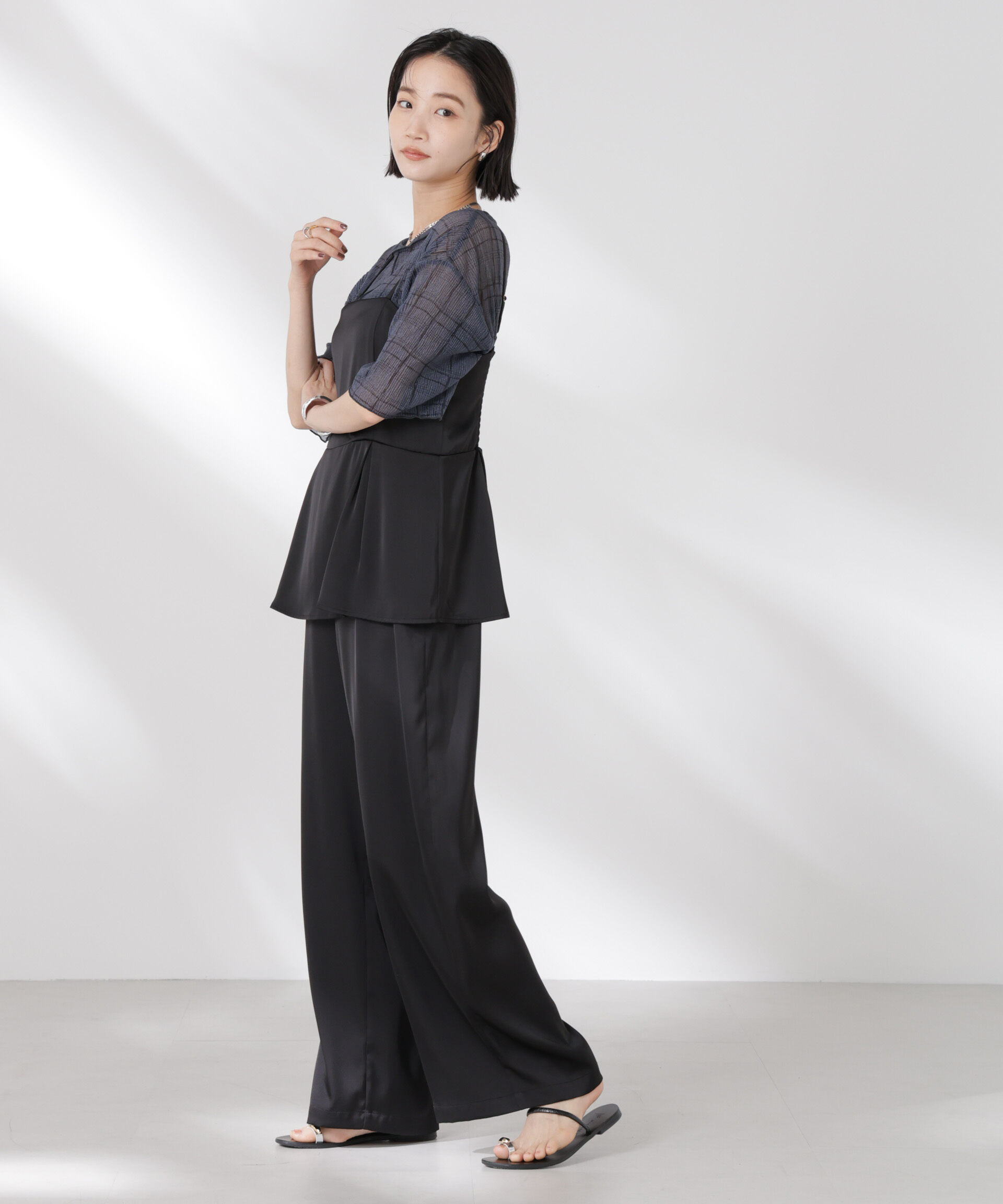 nano･universe「ペムラムディティールサテンキャミソールオールインワン」|ワンピース|