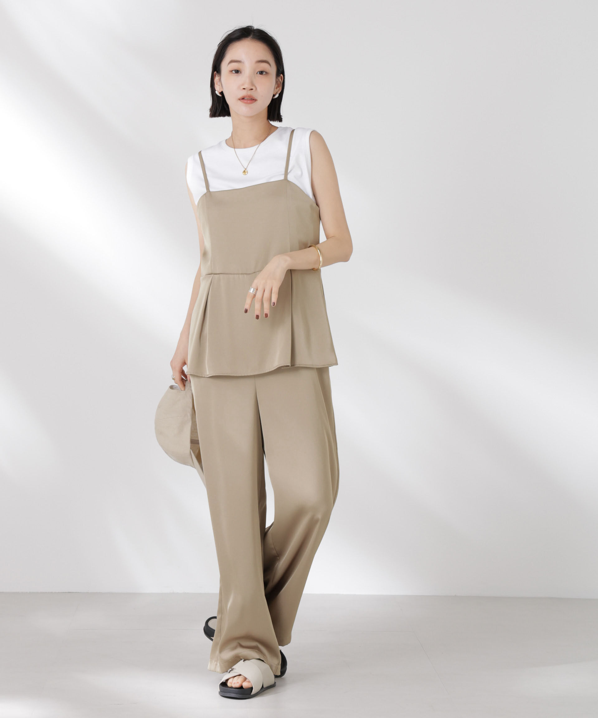 nano･universe「ペムラムディティールサテンキャミソールオールインワン」|ワンピース|