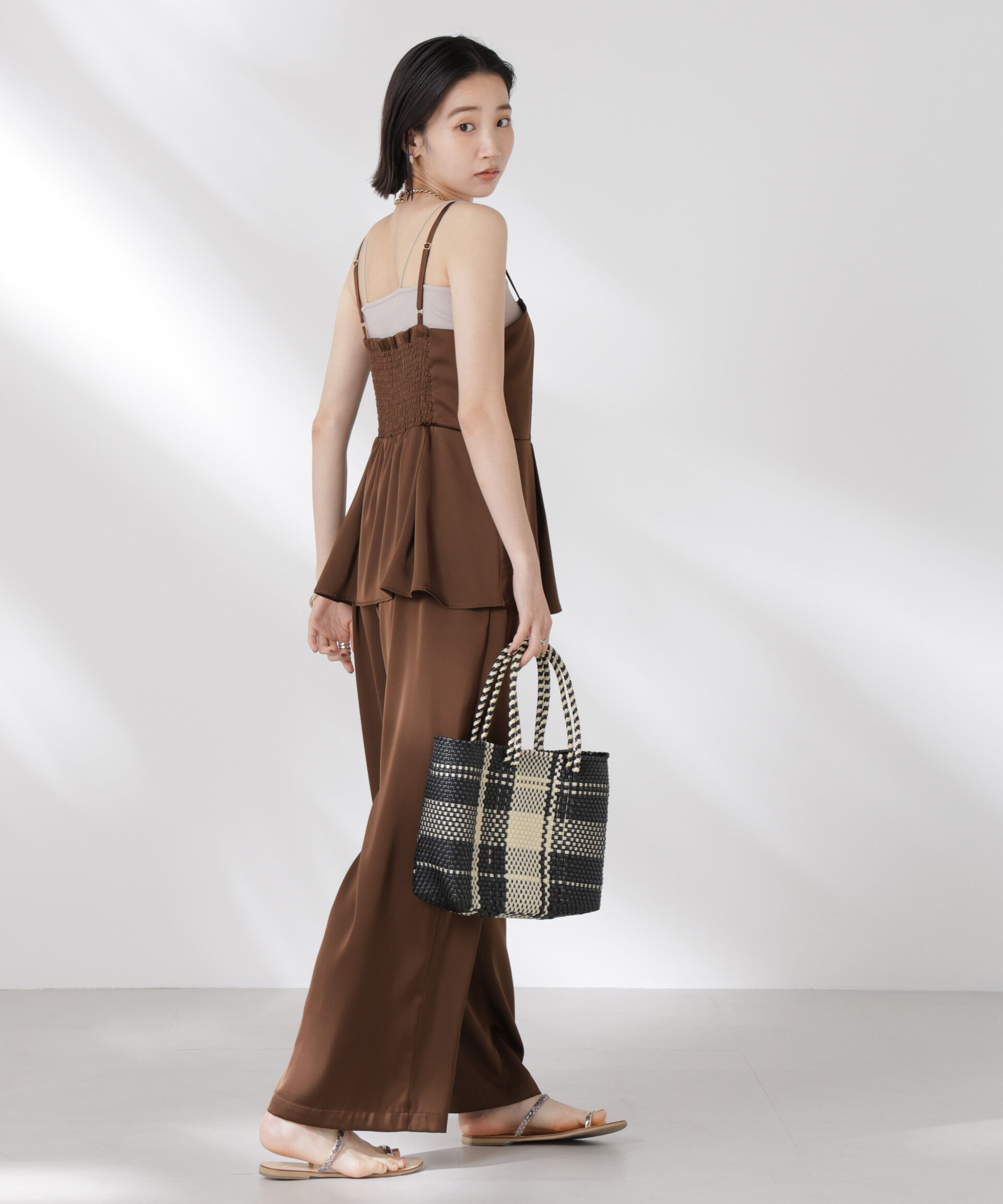 nano･universe「ペムラムディティールサテンキャミソールオールインワン」|ワンピース|