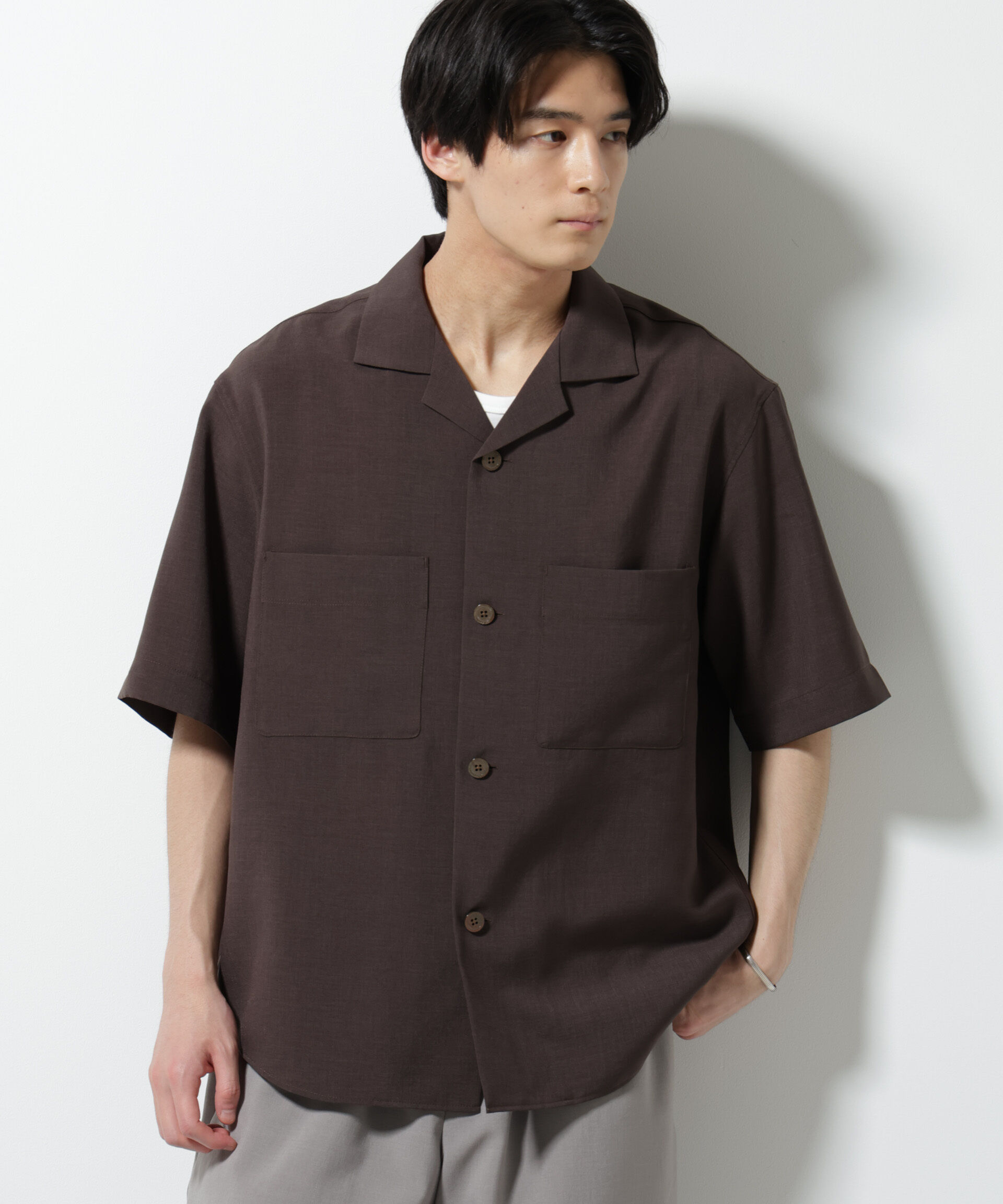 nano･universe「メランジドライオープンカラーシャツ（セットアップ可）」|シャツ・ブラウス|D.ブラウン2
