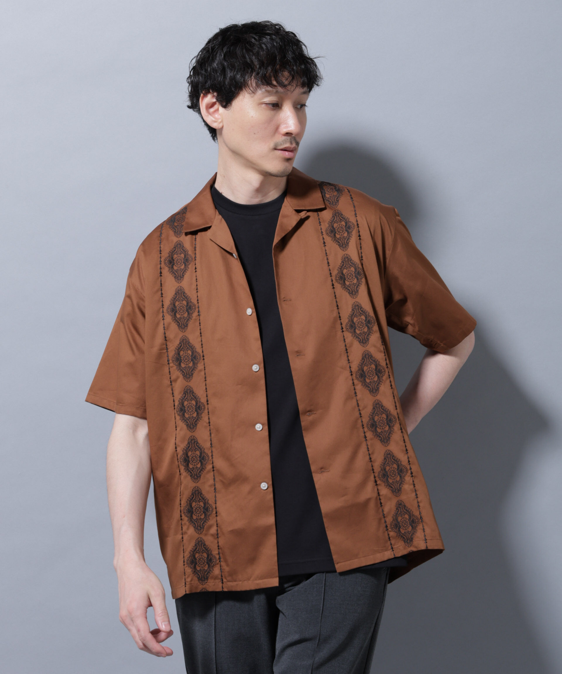 nano･universe「エンブロイダリー オープンカラーシャツ」|シャツ・ブラウス|