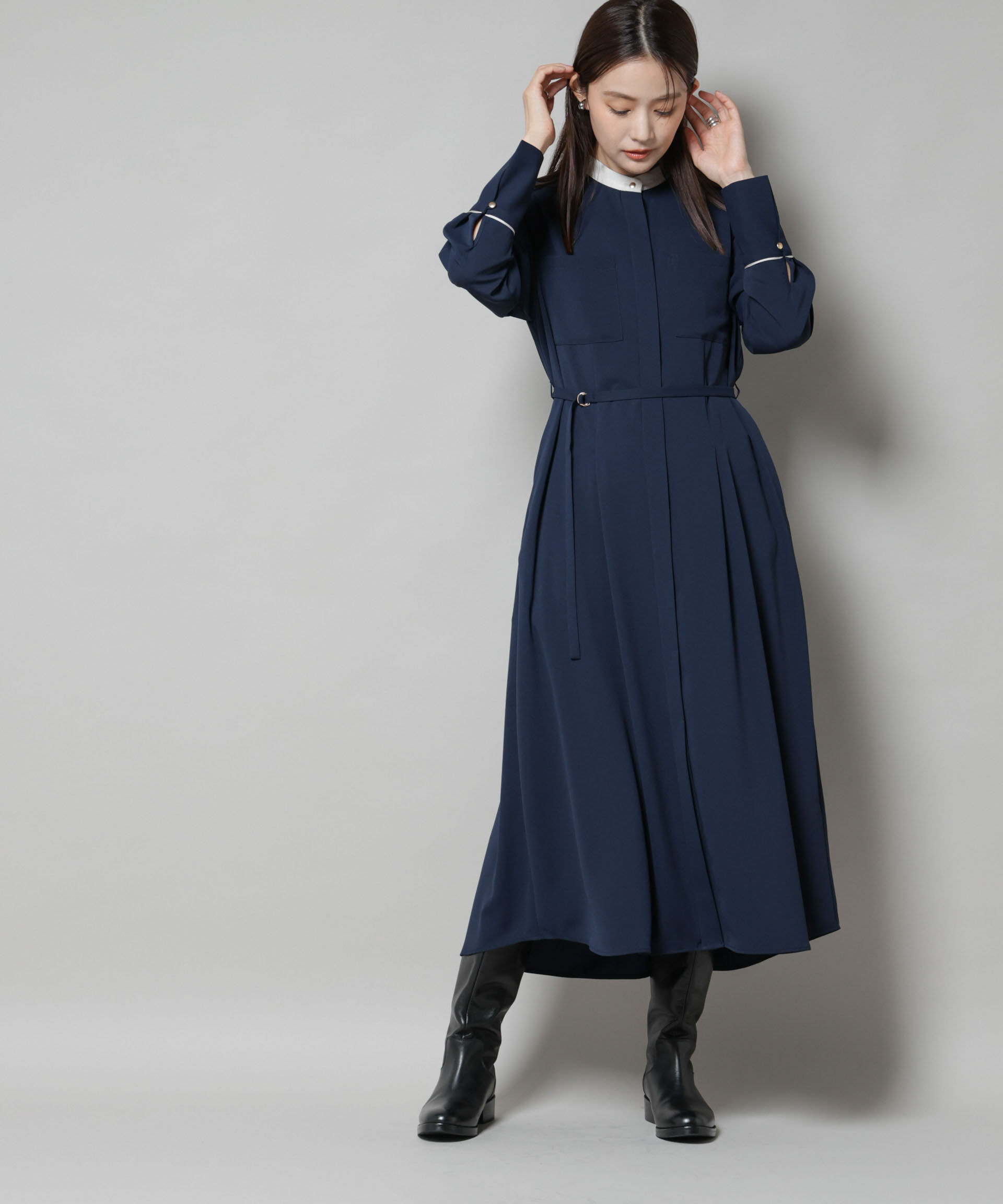 nano･universe「スタンドバイカラーベルト付きワンピース」|ワンピース|