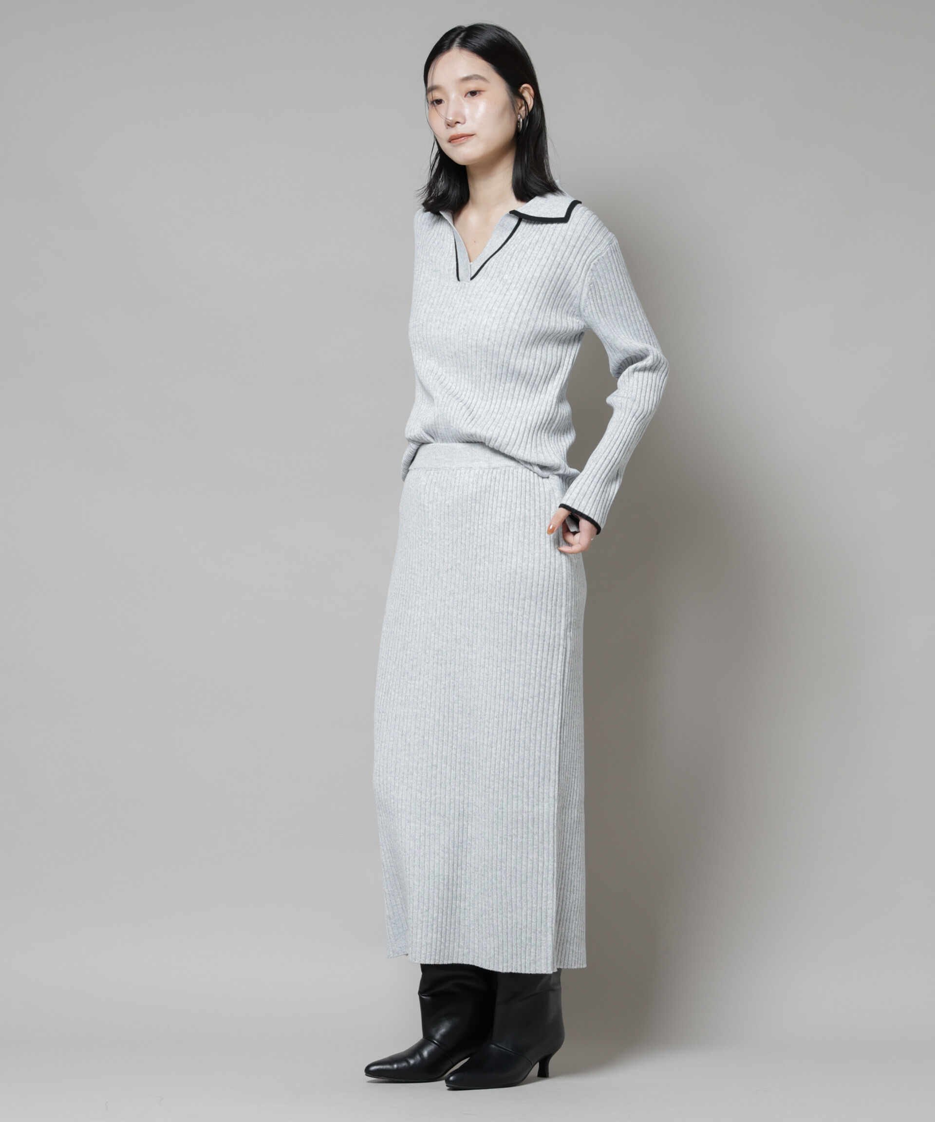  「メランジリブタイトスカート(セットアップ可)」|タイト|