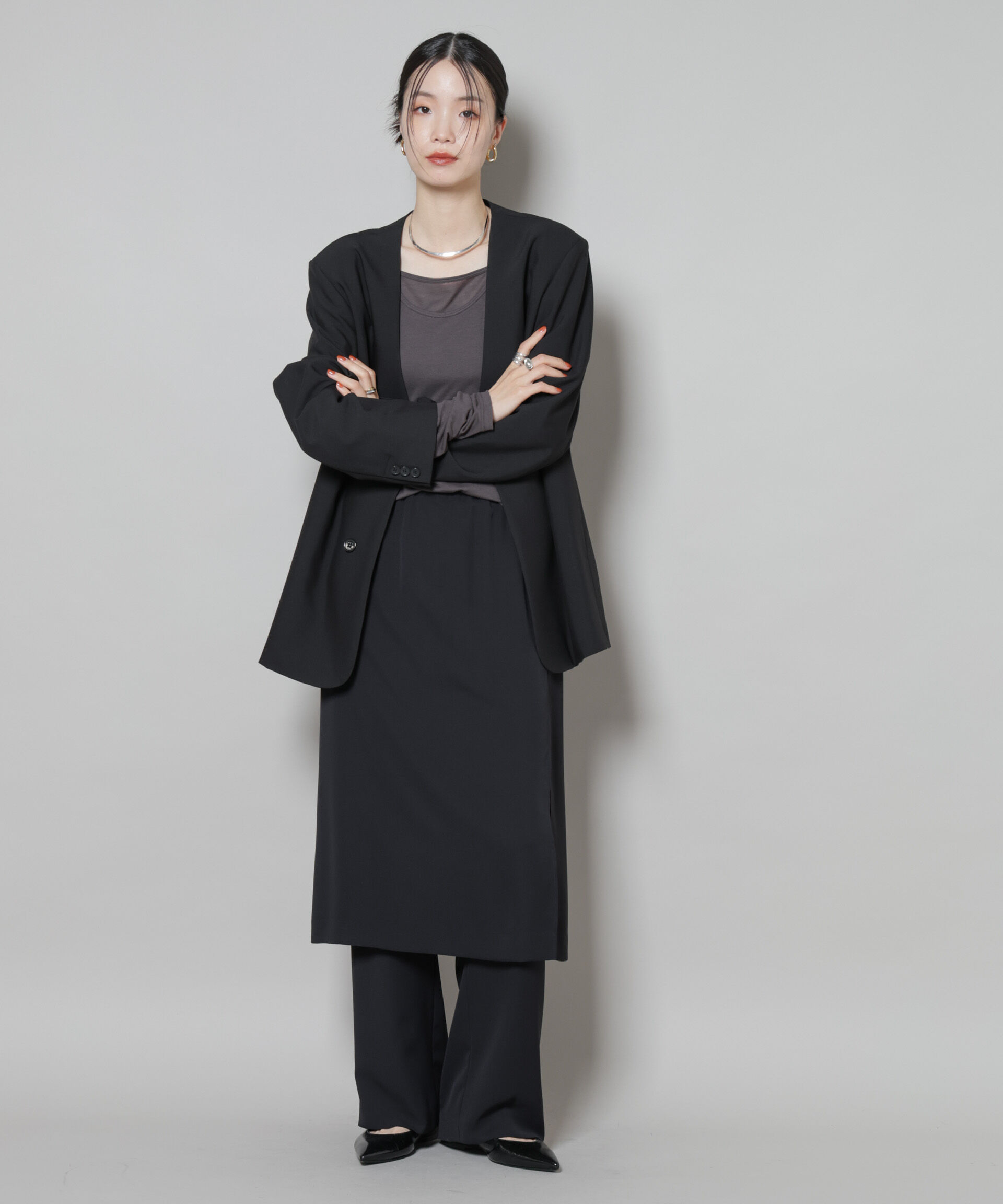 nano･universe「カラーレスワイドショルダージャケット(セットアップ可)」|テーラードジャケット|