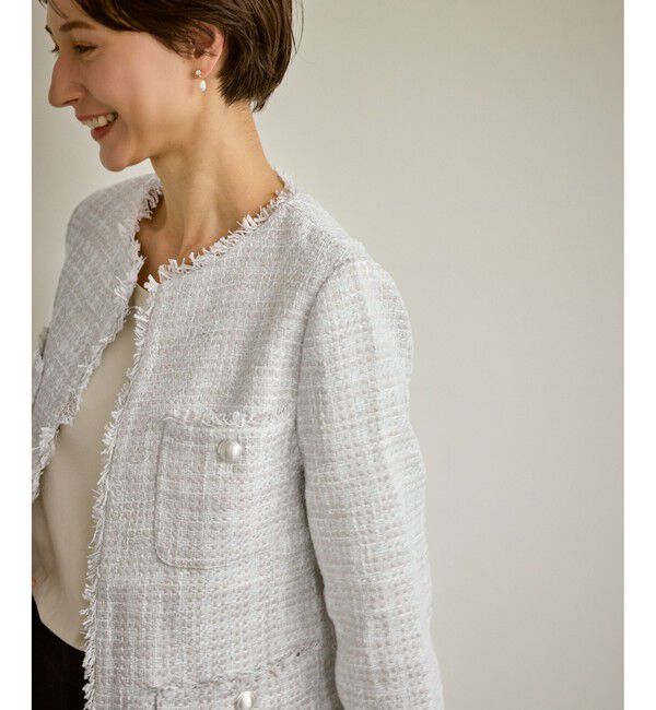 Rope&rsquo;Picnic「セレモニー・通勤対応/ツイードジャケット/リンクコーデ」|ノーカラージャケット|