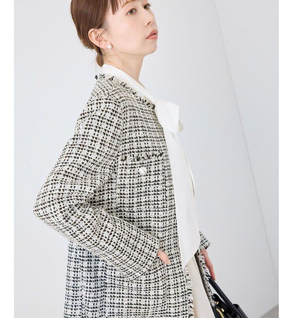 Rope&rsquo;Picnic「セレモニー・通勤対応/ツイードジャケット/リンクコーデ」|ノーカラージャケット|