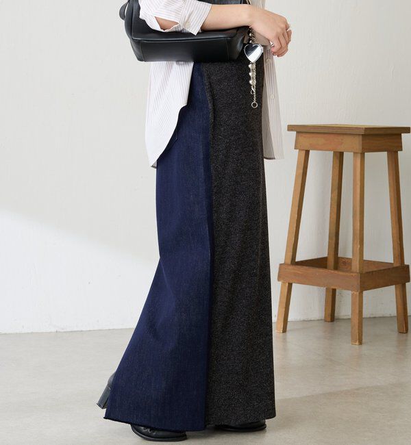  「Q.anos 2フェイスデニムスカート」|スカート|チャコールグレー