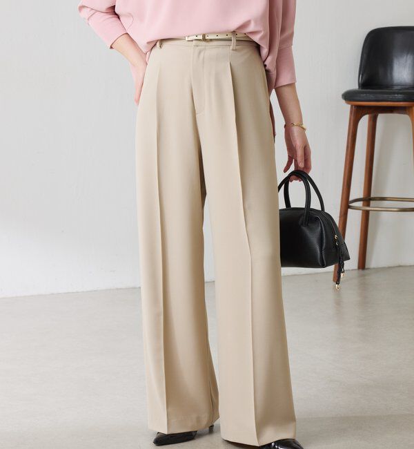  「【高機能/マイナス3kg/5サイズ展開】ジャージワイドパンツ」|チノ|ベージュ