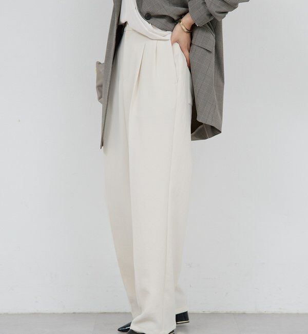  「【シワになりにくい】ジャージータックワイドパンツ」|チノ|