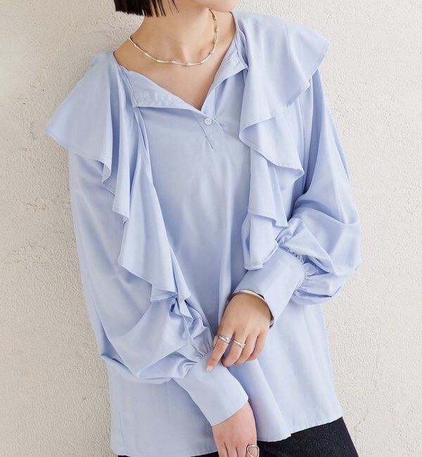  「ラッフルカラー ブラウス」|シャツ・ブラウス|ブルー