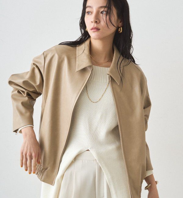  「フェイクレザージャケット」|ベスト・ジレ|ベージュ