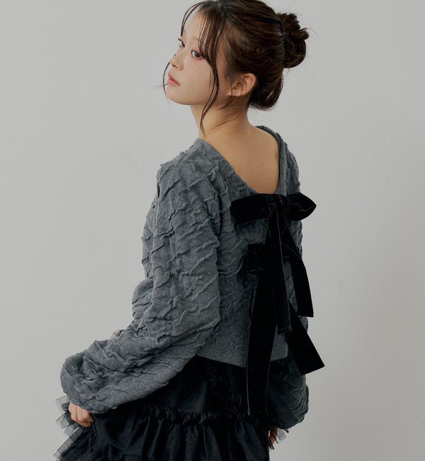  「【SALON by Chico】前後2wayフロントリボン配色カーディガン」|カーディガン|